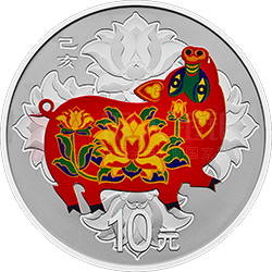 2019中國(guó)己亥（豬）年金銀紀(jì)念幣30克圓形銀質(zhì)彩色紀(jì)念幣